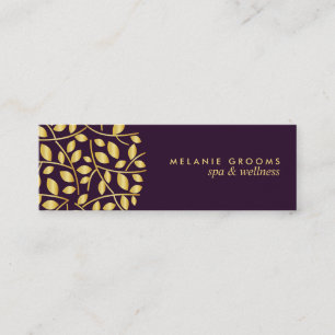 Gold leaves logo Purple wellness spa massage yoga Mini Business Card