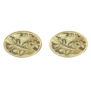 Gold Leaves On Black Cufflinks