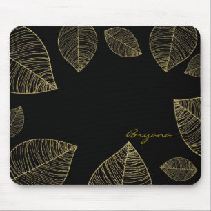 Gold Leaves on Black Elegant Computer Mouse Pad