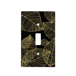 Gold Leaves on Black Elegant Light Switch Cover