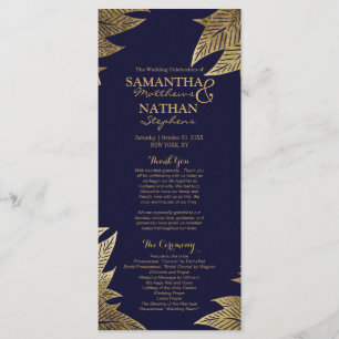 Gold Leaves on Navy Blue Wedding Programs