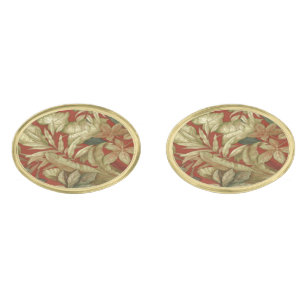 Gold Leaves On Red Cufflinks