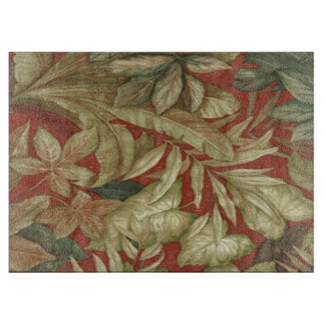 Gold Leaves On Red Cutting Board (Front)
