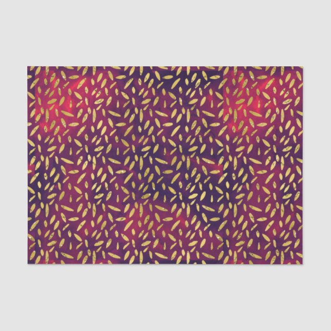 Gold Leaves on Smoky Burgundy & Purple tan Tissue Paper (Front)