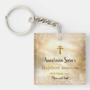 Gold Leaves Orthodox Christian Baptism Gifts Keychain