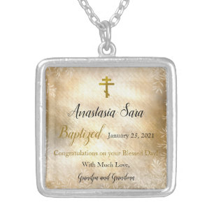 Gold Leaves Orthodox Christian Baptism Gifts Silver Plated Necklace