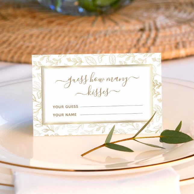 Gold Leaves Pattern Guess How Many Kisses Game Enclosure Card (Creator Uploaded)
