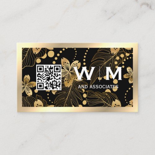 Gold Leaves Pattern  QR Code Business Card