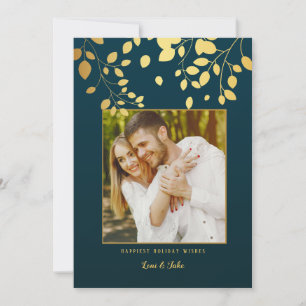 Gold Leaves Photo Holiday Card