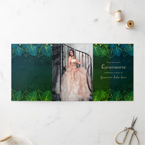 Gold Leaves Quinceanera Party Invitation