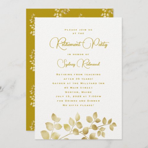 Gold Leaves Retirement Party Invitation For Her