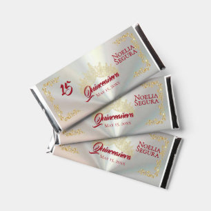 Gold Leaves & Tiara Quinceanera 15th Birthday Hershey Bar Favors