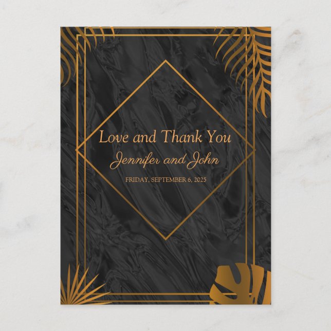 Gold Leaves Tropical Wedding Thank You Postcard (Front)
