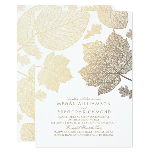 Gold Leaves Vintage Elegant Fall Wedding Invitation