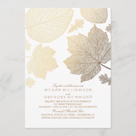 Gold Leaves Vintage Elegant Fall Wedding Invitation
