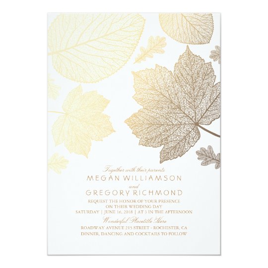 Gold Leaves Vintage Elegant Fall Wedding Invitation Zazzle Com