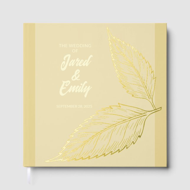 Gold Leaves Wedding Foil Guest Book (Front)