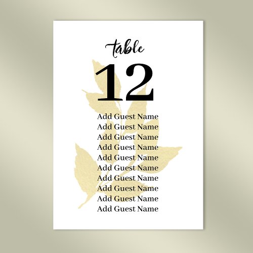 Gold Leaves Wedding Table Number Seating Chart