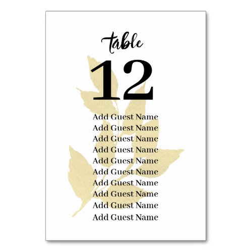 Gold Leaves Wedding Table Number Seating Chart