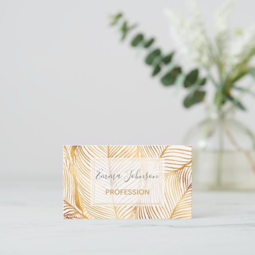 Gold Leaves White Elegant Pattern Business Card
