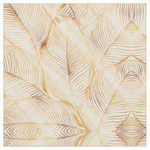 Gold Leaves White Elegant Pattern Fabric