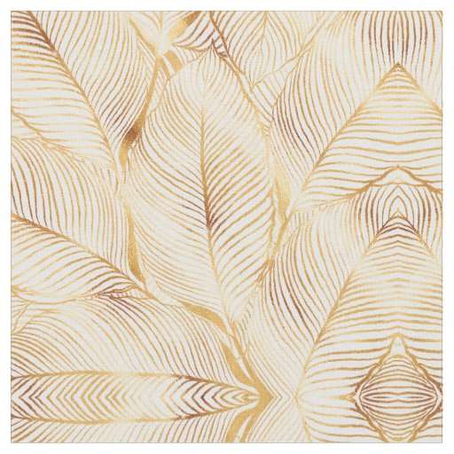 Gold Leaves White Elegant Pattern Fabric