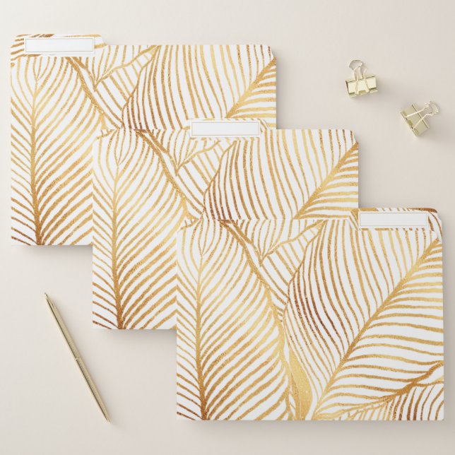 Gold Leaves White Elegant Pattern File Folder (Set)