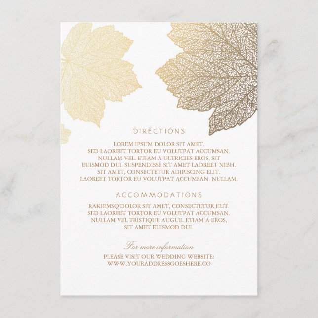 Gold Leaves White Wedding Details - Information Enclosure Card (Front)