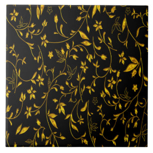 Gold leaves with black back ground ceramic tile