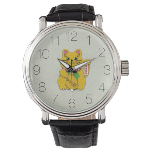 Gold Left Maneki_Neko Attracting Customers clock Watch