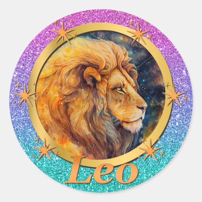 Gold Leo Zodiac Horoscope A Motivational Inspiring Classic Round Sticker (Front)