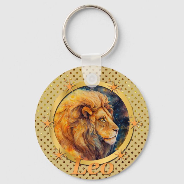 Gold Leo Zodiac Horoscope A Motivational Inspiring Keychain (Front)