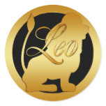 GOLD LEO ZODIAC SIGN CLASSIC ROUND STICKER