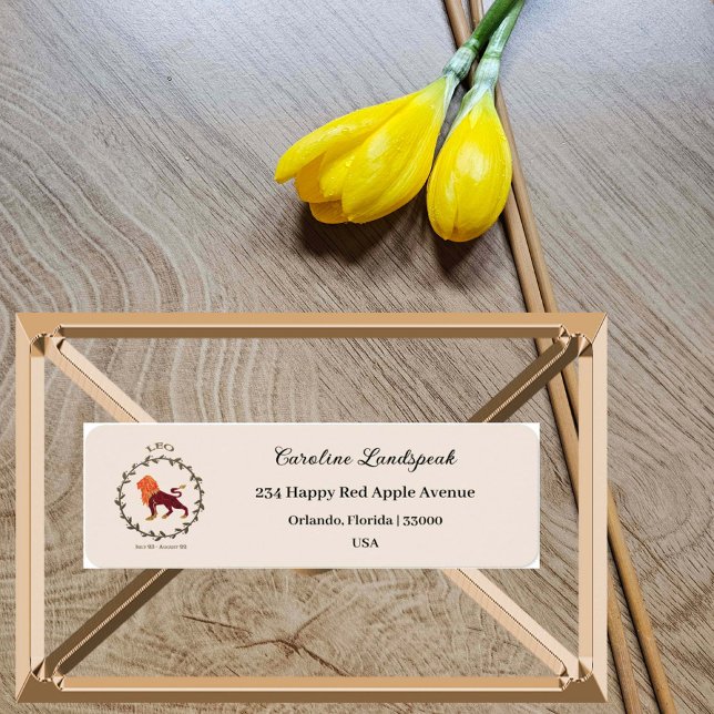 Gold Leo Zodiac Sign, Embossed Floral Address Label (Creator Uploaded)