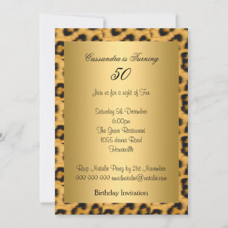 Gold Leopard 50th Birthday Invitation