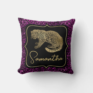 Gold Leopard and Purple Leopard Print Throw Pillow