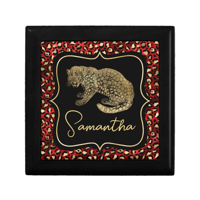 Gold Leopard and Red Leopard Print Gift Box (Front)