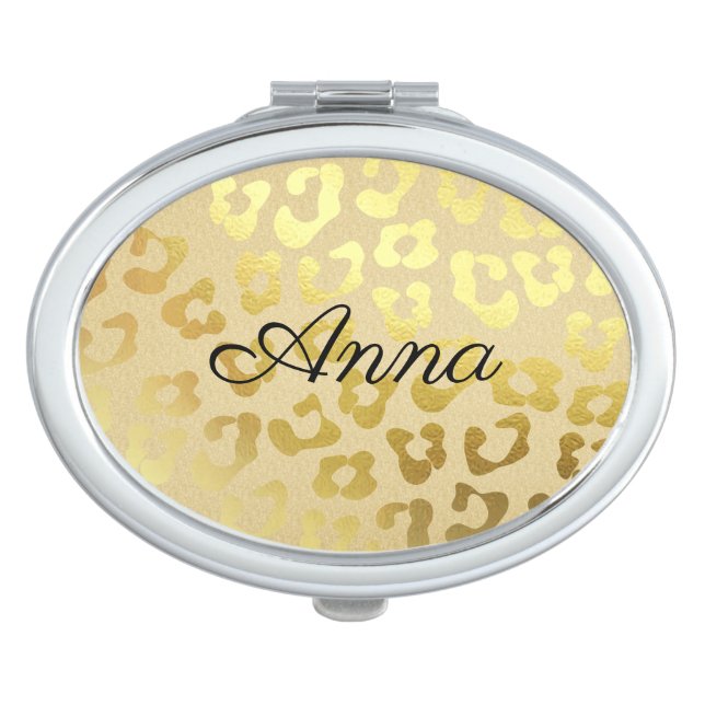 Gold Leopard Animal Print compact mirror (Front)