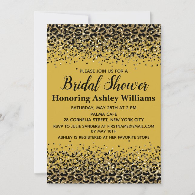 Gold Leopard Black Chic Animal Print Bridal Shower Invitation (Front)