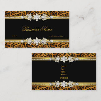 Gold Leopard Black Diamond Jewel Look Image Business Card
