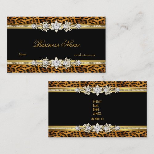 Gold Leopard Black Diamond Jewel Look Image Business Card