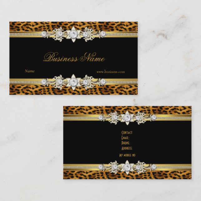 Gold Leopard Black Diamond Jewel Look Image Business Card (Front/Back)