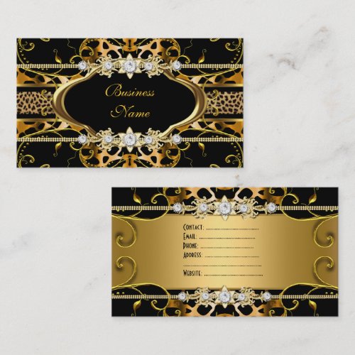 Gold Leopard Black Jewel Look Image Business Cards