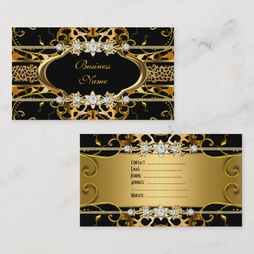Customizable Gold Leopard Black Jewel Look Image Business Cards