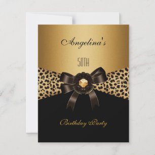 Gold Leopard Coffee Brown Black 50th Birthday Invitation