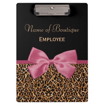 Gold Leopard Fur Chic Sangria Pink Bow Boutique Clipboard by GirlyBusinessCards at Zazzle