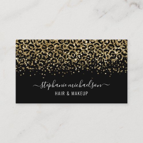 Gold Leopard Glitter Beauty Salon Business Card
