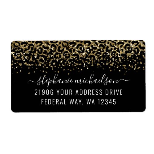 Gold Leopard Glitter Glam Return Address Label