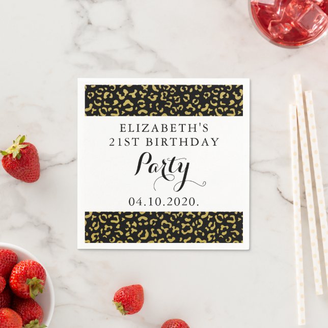 Gold Leopard, Glitter, Leopard Pattern, Birthday Napkins (Insitu)
