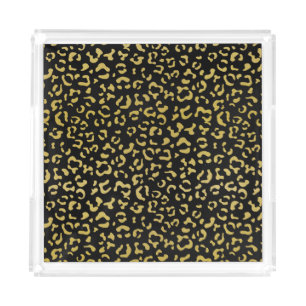 Gold Leopard, Gold Glitter, Leopard Pattern Acrylic Tray